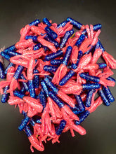 Load image into Gallery viewer, Tuff Bugs Blue Sparkle/Pink Sparkle - 10/pkg - 2 1/2 inch solid body soft rubber bait