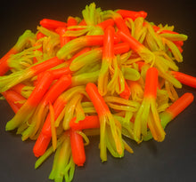 Load image into Gallery viewer, Tuff Bugs Orange/Green Chartreuse - 10/pkg - 2 1/2 inch solid body soft rubber bait