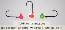 Load image into Gallery viewer, 1/8 ounce 2/0 hook Orange Tuff Jig with wire bait keeper - 6/pkg -