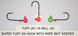 1/8 ounce 2/0 hook Orange Tuff Jig with wire bait keeper - 6/pkg -