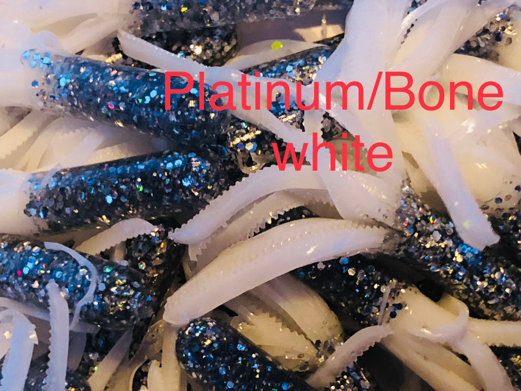 Tuff Bugs Platinum/Bone White- 10/pkg -2 1/2 inch solid body soft rubber bait