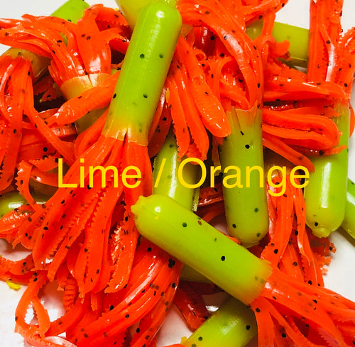 Tuff Bugs Lime/Orange - 10/pkg - 2 1/2 inch solid body soft rubber bait