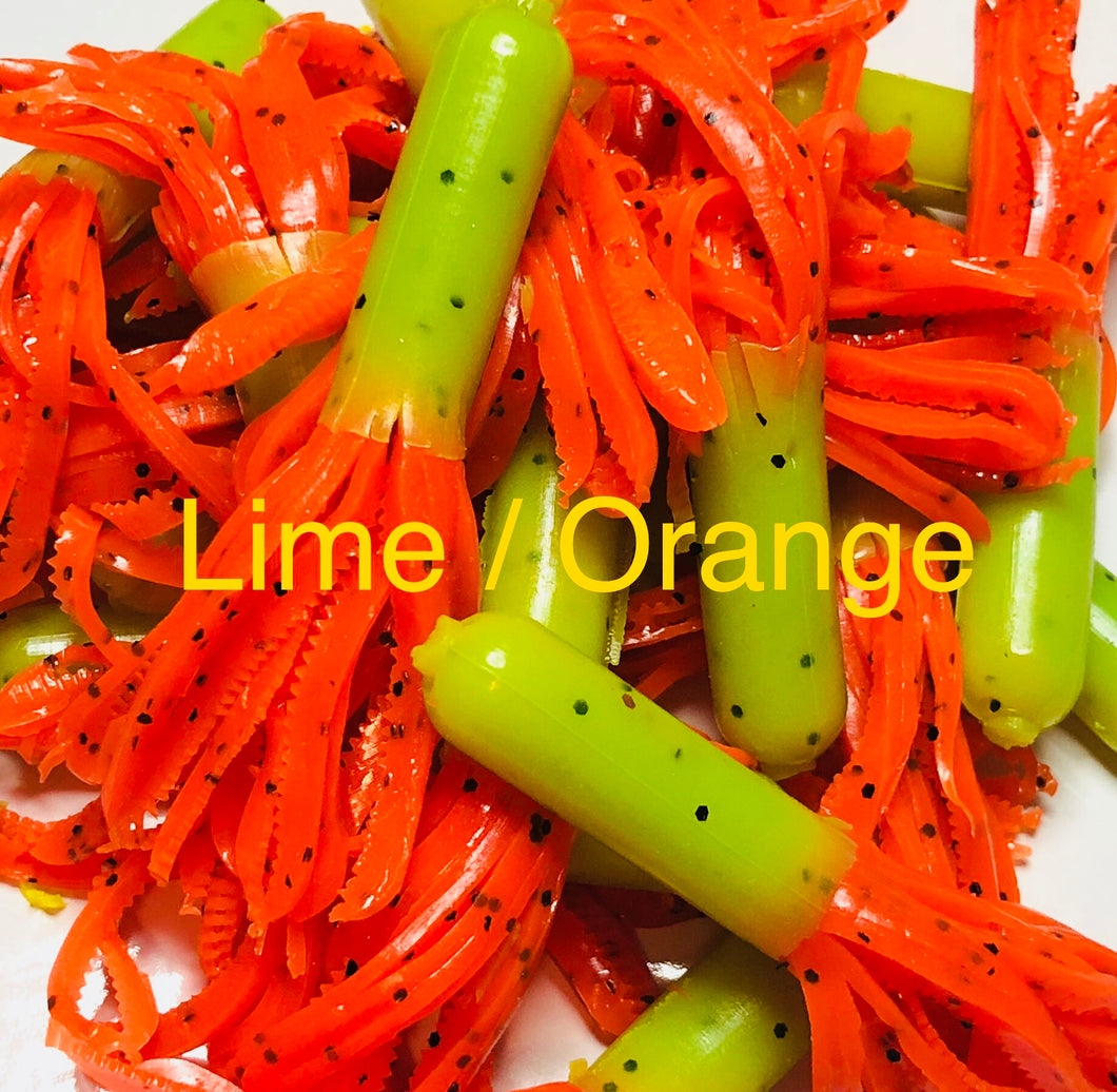 Tuff Bugs Lime/Orange - 10/pkg - 2 1/2 inch solid body soft rubber bait
