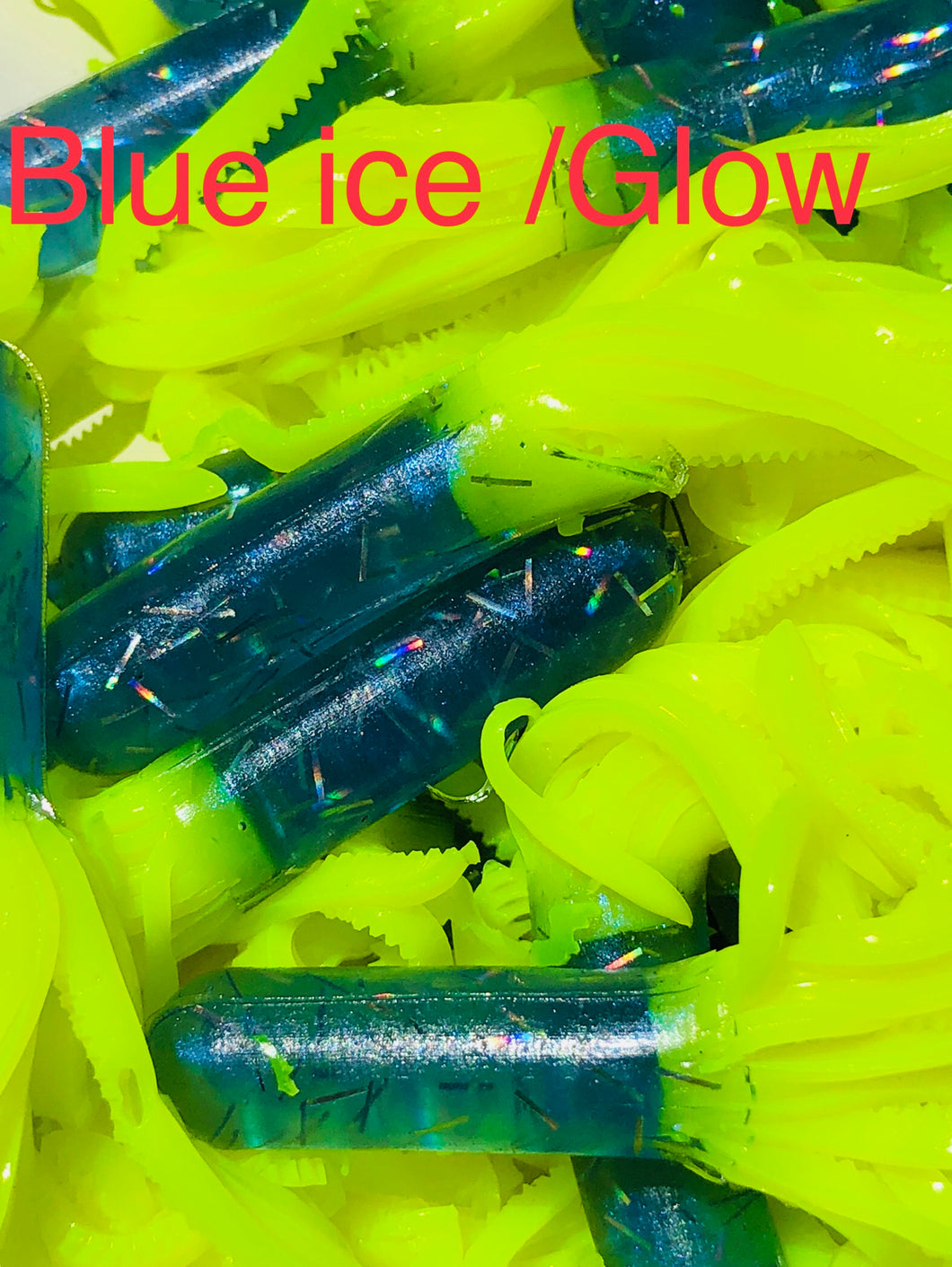 Tuff Bugs Blue Ice/Glow - 10/pkg  - 2 1/2 inch solid body soft rubber bait