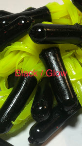 Tuff Bugs Black/Glow - 10/pkg  - 2 1/2 inch solid body soft rubber bait
