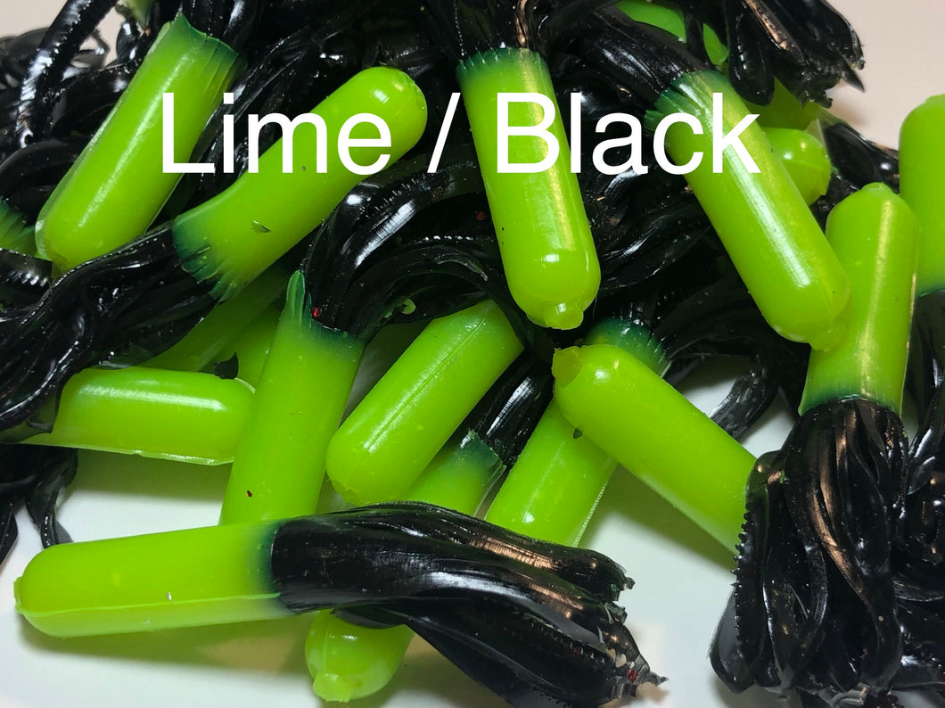 Tuff Bugs Lime/Black - 10/pkg -2 1/2 inch solid body soft rubber bait