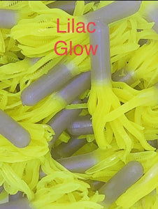 Tuff Bugs Lilac/Glow - 10/pkg - 2 1/2 inch solid body soft rubber bait