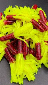 Tuff Bugs Red Devil/Chartreuse Silver - 10/pkg - 2 1/2 inch solid body soft rubber bait