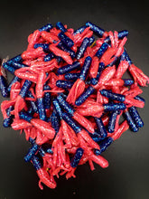 Load image into Gallery viewer, Tuff Bugs Blue Sparkle/Pink Sparkle - 10/pkg - 2 1/2 inch solid body soft rubber bait