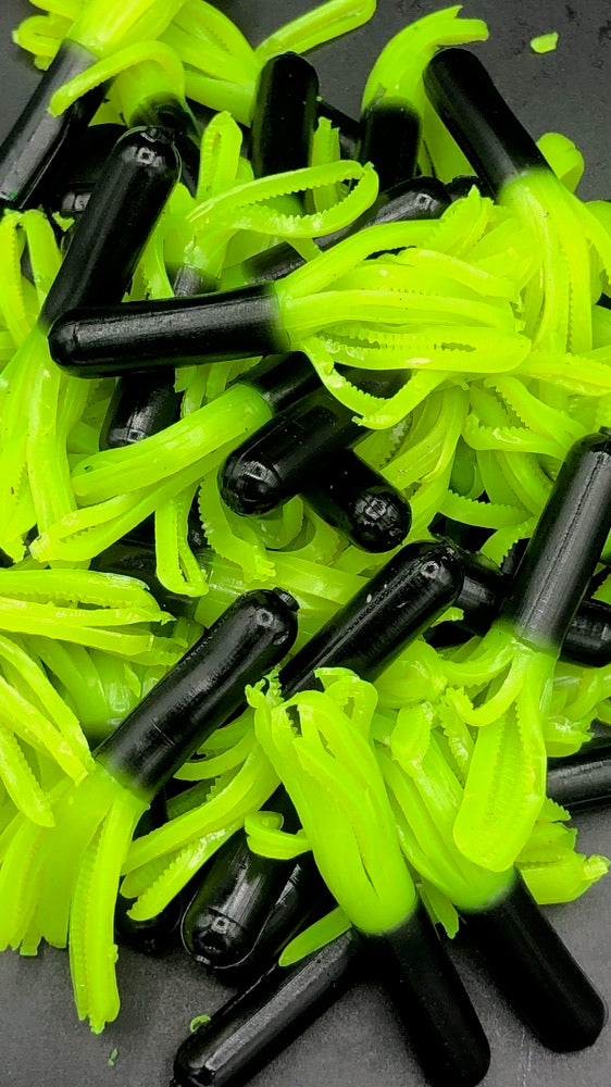 Tuff Bugs Black/Outlaw Green- 10/pkg - 2 1/2 inch solid body soft rubber bait
