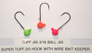 3/16 ounce 2/0 hook Pink Tuff Jig with wire bait keeper  - 6/pkg