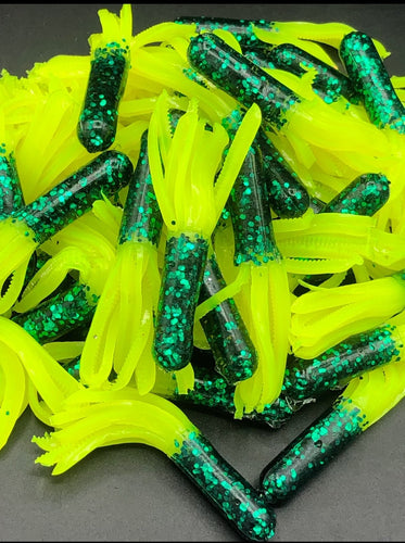Tuff Bugs Green Lantern (Green Sparkle/Clear Chartreuse) - 10/pkg - 2 1/2 inch solid body soft rubber bait